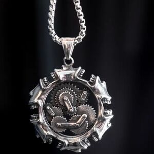 New! MEN'S Steampunk Goth Mechanical Skull Pendant Necklace.